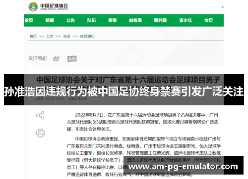 孙准浩因违规行为被中国足协终身禁赛引发广泛关注