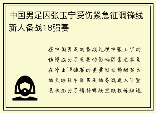 中国男足因张玉宁受伤紧急征调锋线新人备战18强赛 中国男足因张玉宁受伤紧急征调锋线新人备战18强赛